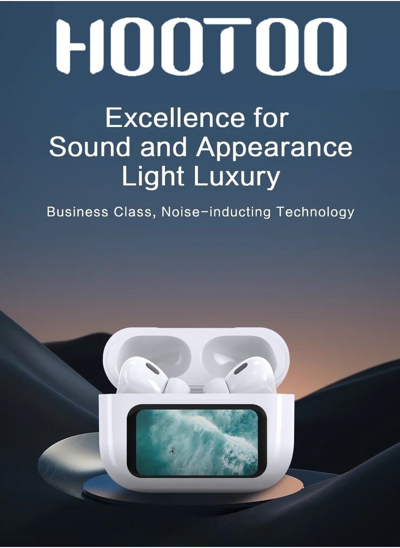 HooToo - HOOTOO In-Ear Bluetooth Airbuds Pro EP-74 with clear sound and built-in microphone for calls, with charging case with Type-C port, equipped with a touch control screen and supports a special app for control, supports wireless charging. In white - Image 1