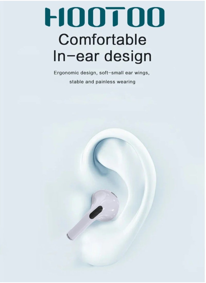 HooToo - HOOTOO In-Ear Bluetooth Airbuds Pro EP-74 with clear sound and built-in microphone for calls, with charging case with Type-C port, equipped with a touch control screen and supports a special app for control, supports wireless charging. In white - Image 1