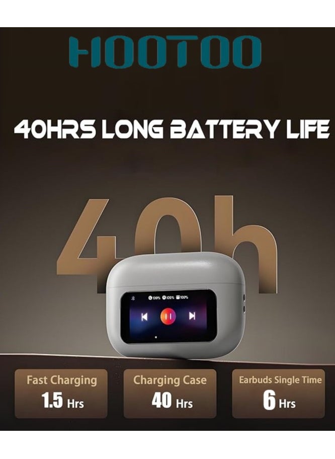 HooToo - HOOTOO In-Ear Bluetooth Airbuds Pro EP-74 with clear sound and built-in microphone for calls, with charging case with Type-C port, equipped with a touch control screen and supports a special app for control, supports wireless charging. In white - Image 1