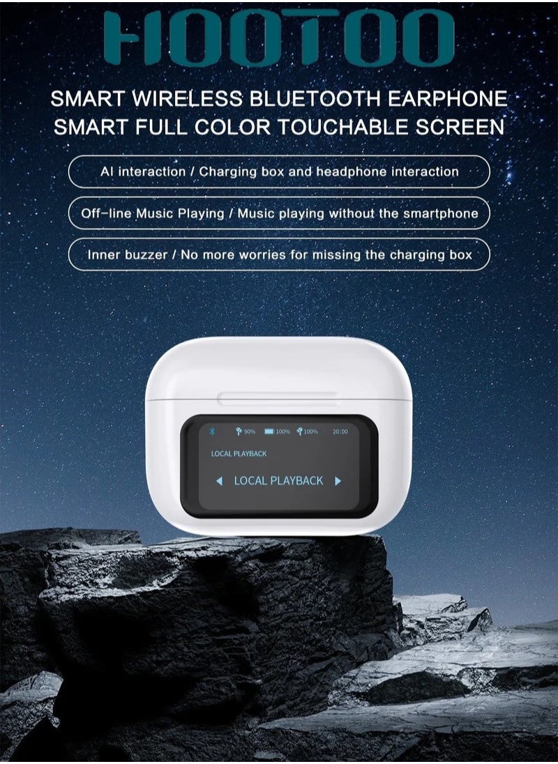 HooToo - HOOTOO In-Ear Bluetooth Airbuds Pro EP-74 with clear sound and built-in microphone for calls, with charging case with Type-C port, equipped with a touch control screen and supports a special app for control, supports wireless charging. In white - Image 1