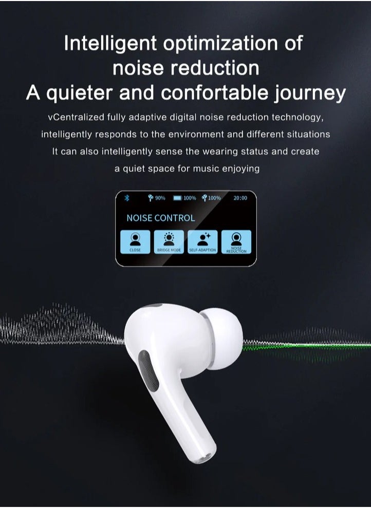 HooToo - HOOTOO In-Ear Bluetooth Airbuds Pro EP-74 with clear sound and built-in microphone for calls, with charging case with Type-C port, equipped with a touch control screen and supports a special app for control, supports wireless charging. In white - Image 1