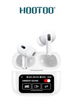 HOOTOO In-Ear Bluetooth Airbuds Pro EP-74 with clear sound and built-in microphone for calls, with charging case with Type-C port, equipped with a touch control screen and supports a special app for control, supports wireless charging. In white