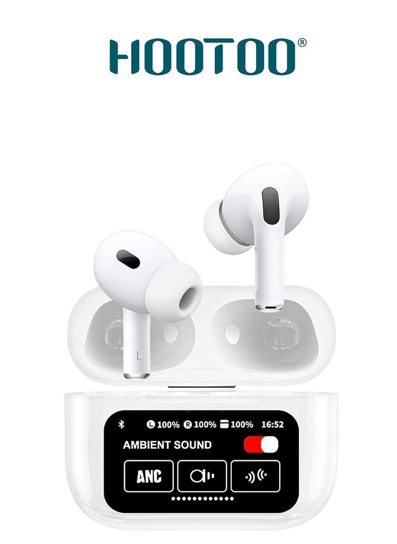 HooToo - HOOTOO In-Ear Bluetooth Airbuds Pro EP-74 with clear sound and built-in microphone for calls, with charging case with Type-C port, equipped with a touch control screen and supports a special app for control, supports wireless charging. In white - Image 1