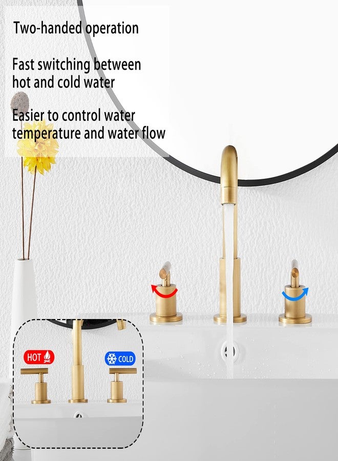 GGStudy 360° Swivel Spout 2 Handles 3 Holes 8inch Widespread Bathroom Sink Faucet Antique Brass Matching with Pop Up Drain Bathroom Vanity Faucet - Image 3