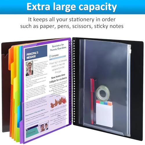 HABGP 12 Pocket Plastic folders with Pockets, 6 Colors Multi Pocket Folder Binder with Dividers, Office Organizer Folder Letter Size School Supplies - Image 5