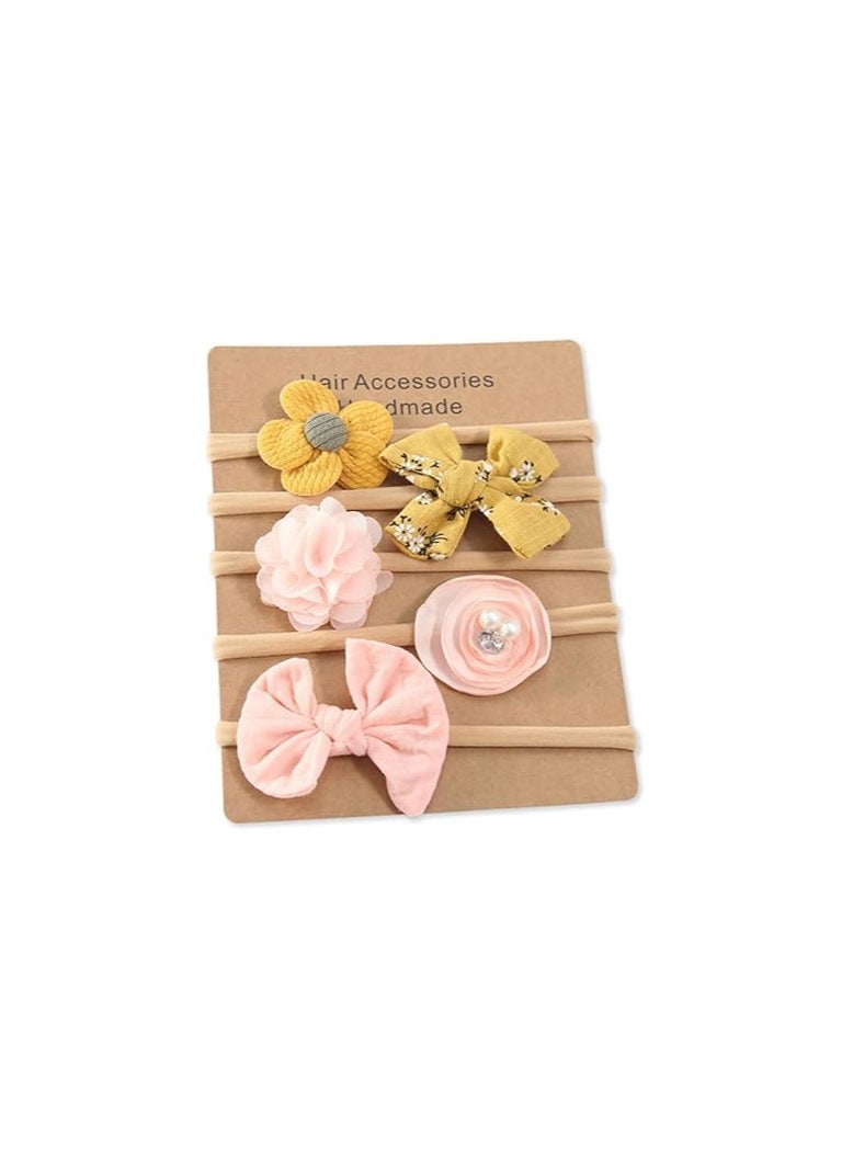 ANZAILALA - Anzailala baby hair band 5 PCS hairband for baby girl Flower hairband for new born baby girl 0-6 months(yellow + pink) - Image 1