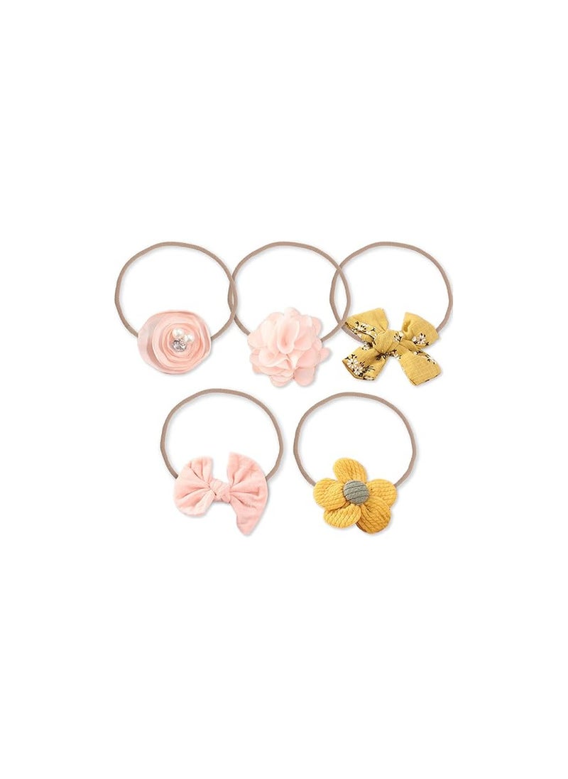 ANZAILALA - Anzailala baby hair band 5 PCS hairband for baby girl Flower hairband for new born baby girl 0-6 months(yellow + pink) - Image 1