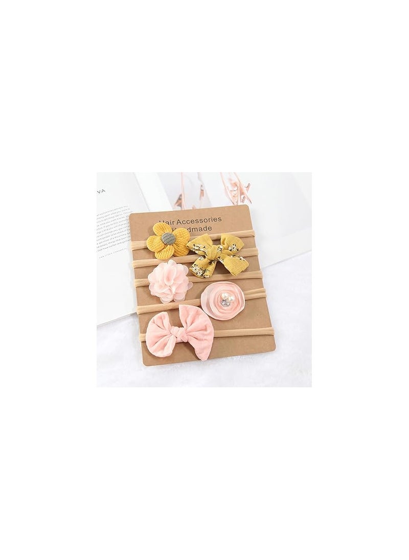 ANZAILALA - Anzailala baby hair band 5 PCS hairband for baby girl Flower hairband for new born baby girl 0-6 months(yellow + pink) - Image 1