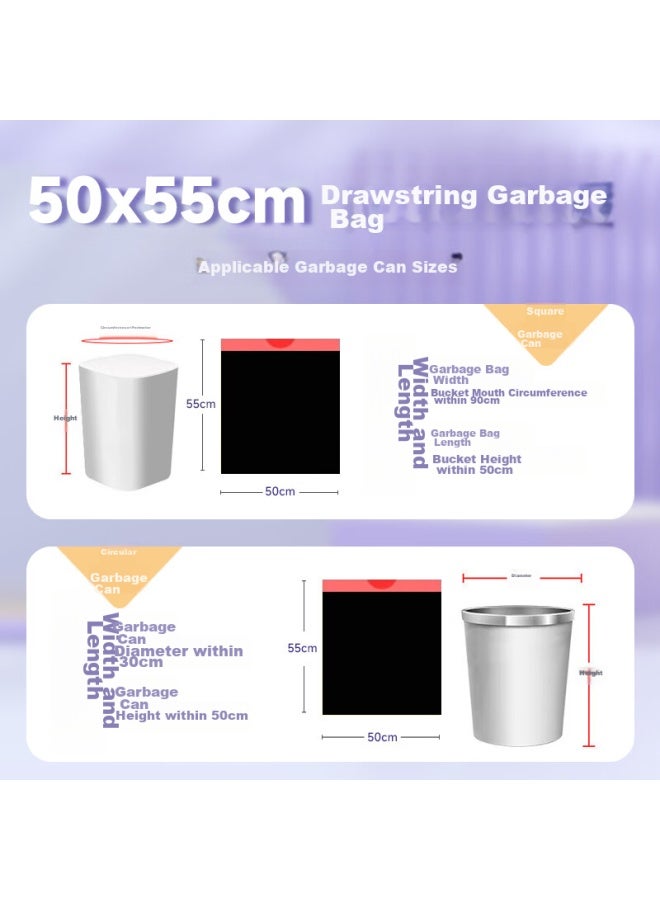 profit Lide Drawstring Garbage Bags, 100 Count, Single-sided 1.2 Microns, Black, 50*55cm Large Size, Thickened, For Home Kitchen Use, No-tear Drawstring - Image 1