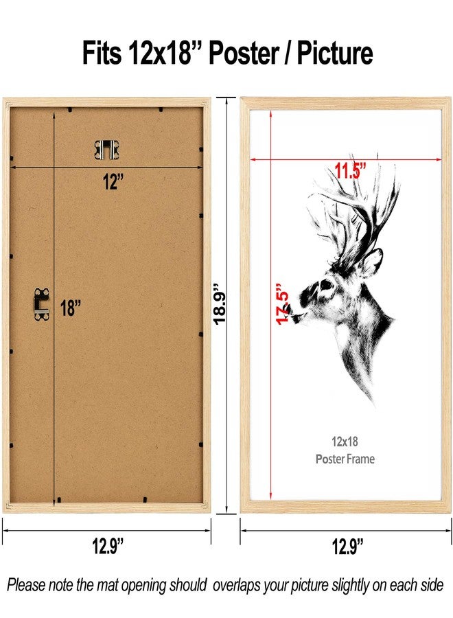 Yaetm 12x18 Frame Set of 4, Natural Solid Oak Wood Picture Frame 12 x 18 for Photos, Posters & Art Prints, Horizontal and Vertical Wall Mount (4 pack, Oak) - Image 2