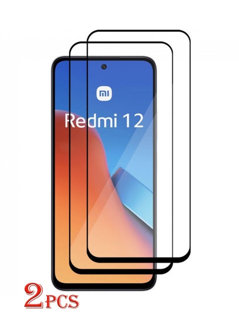 Full Screen 2 Pieces Tempered Glass Screen Protector For Xiaomi Redmi 12 5G- Black