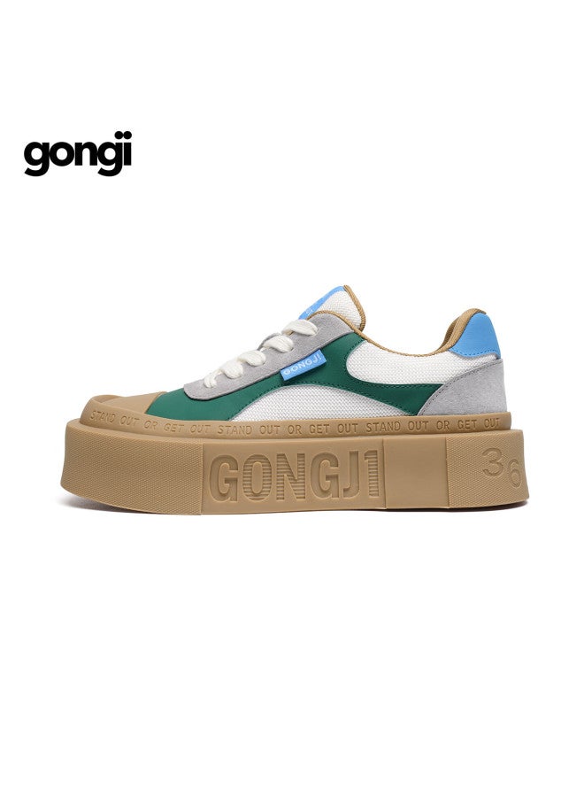 Gongji [zhang Yanqi Edition] Casual Retro Canvas Sneakers Height Increasing Sports Shoes Green (men) Size 43 - Image 2