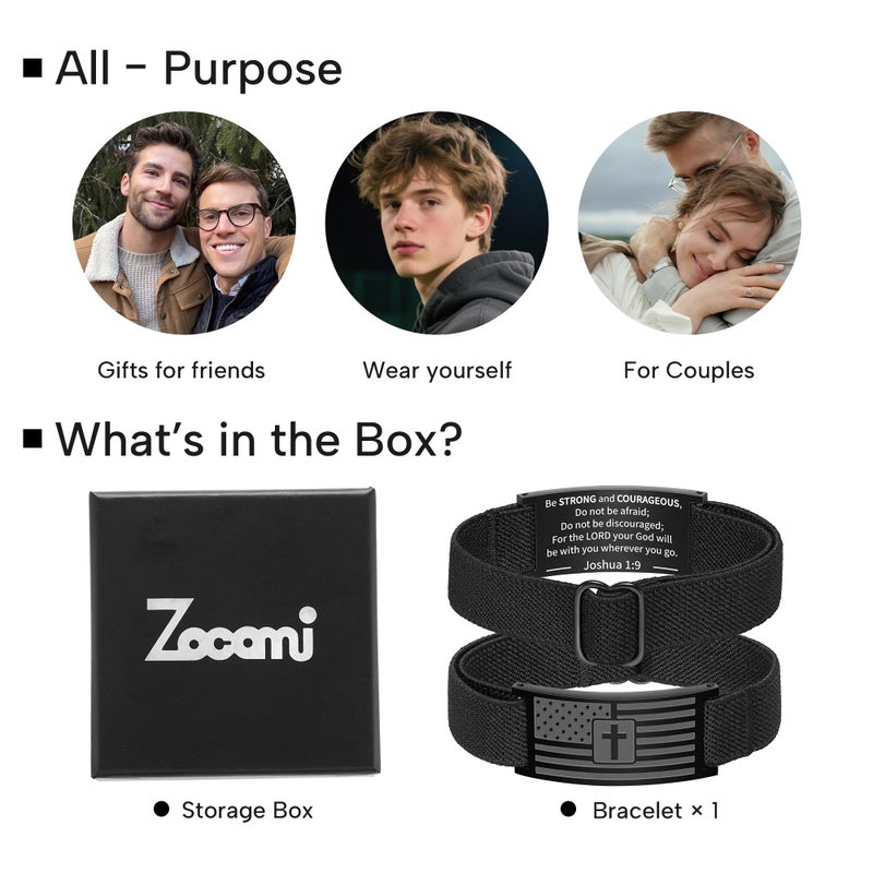 Zocomi Cross Bracelet for Men Boys, Black American Flag Elastic Stretch Band Bracelets Bible Verse Christian Religious Wrist Jewelry Gifts Male Teen Teenage Kids Age Son Phillipian 4:13 - Image 5