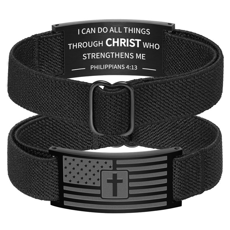 Zocomi Cross Bracelet for Men Boys, Black American Flag Elastic Stretch Band Bracelets Bible Verse Christian Religious Wrist Jewelry Gifts Male Teen Teenage Kids Age Son Phillipian 4:13 - Image 1