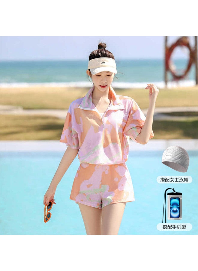 YouYou Women's Swimsuit 2025 New Conservative Two-piece Tummy Control Slimming Swimsuit Hot Style Plus Size Swimsuit Three-piece Set - Image 2