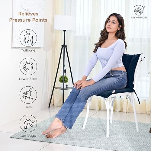 MY ARMOR Square Chair Pads Cushion for Comfortable Sitting - 40x40 Cm Seat Cushions with Ties for Sitting, Pooja, Dining & Office Tables - Navy Blue, Pack of 1 - Image 5