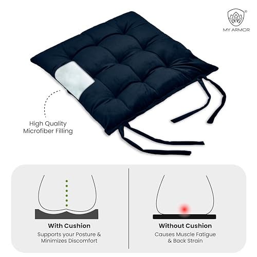 MY ARMOR Square Chair Pads Cushion for Comfortable Sitting - 40x40 Cm Seat Cushions with Ties for Sitting, Pooja, Dining & Office Tables - Navy Blue, Pack of 1 - Image 4