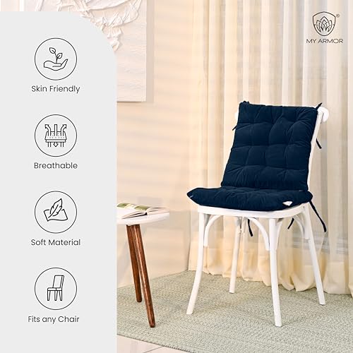 MY ARMOR Square Chair Pads Cushion for Comfortable Sitting - 40x40 Cm Seat Cushions with Ties for Sitting, Pooja, Dining & Office Tables - Navy Blue, Pack of 1 - Image 2
