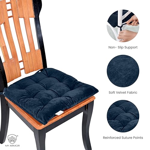 MY ARMOR Square Chair Pads Cushion for Comfortable Sitting - 40x40 Cm Seat Cushions with Ties for Sitting, Pooja, Dining & Office Tables - Navy Blue, Pack of 1 - Image 3