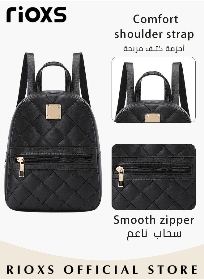 RIOXS - Mini Backpack for Women, Classic Leather Backpack with Secured Zipper, Lightweight Waterproof Travel Backpack, Solid Casual Backpack, Perfect for One-day Tour or Everyday Use, 17*8*20cm - Image 1