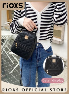 RIOXS Mini Backpack for Women, Classic Leather Backpack with Secured Zipper, Lightweight Waterproof Travel Backpack, Solid Casual Backpack, Perfect for One-day Tour or Everyday Use, 17*8*20cm  - Image 2