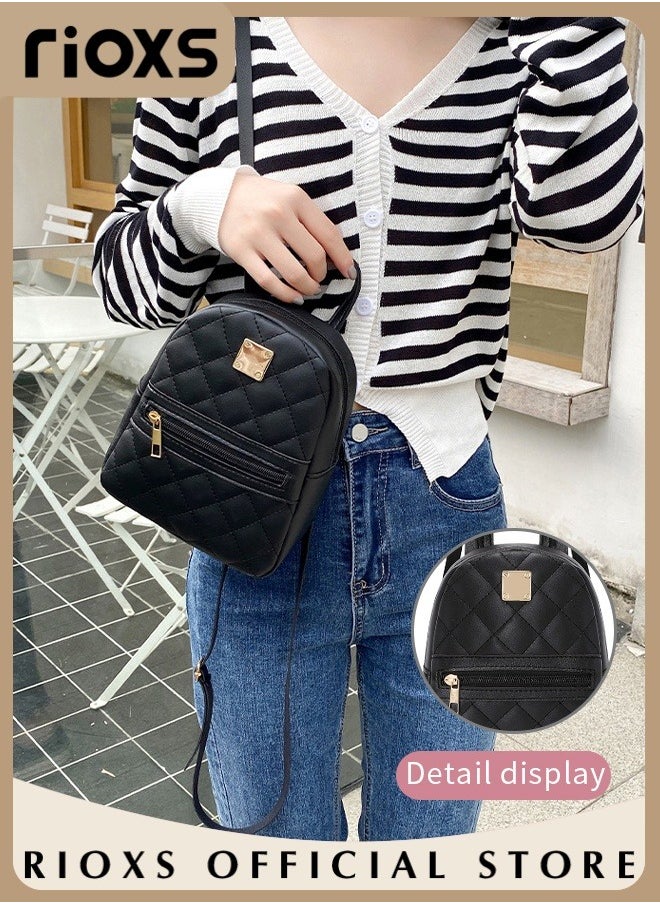 RIOXS - Mini Backpack for Women, Classic Leather Backpack with Secured Zipper, Lightweight Waterproof Travel Backpack, Solid Casual Backpack, Perfect for One-day Tour or Everyday Use, 17*8*20cm - Image 1
