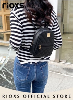 RIOXS Mini Backpack for Women, Classic Leather Backpack with Secured Zipper, Lightweight Waterproof Travel Backpack, Solid Casual Backpack, Perfect for One-day Tour or Everyday Use, 17*8*20cm  - Image 3