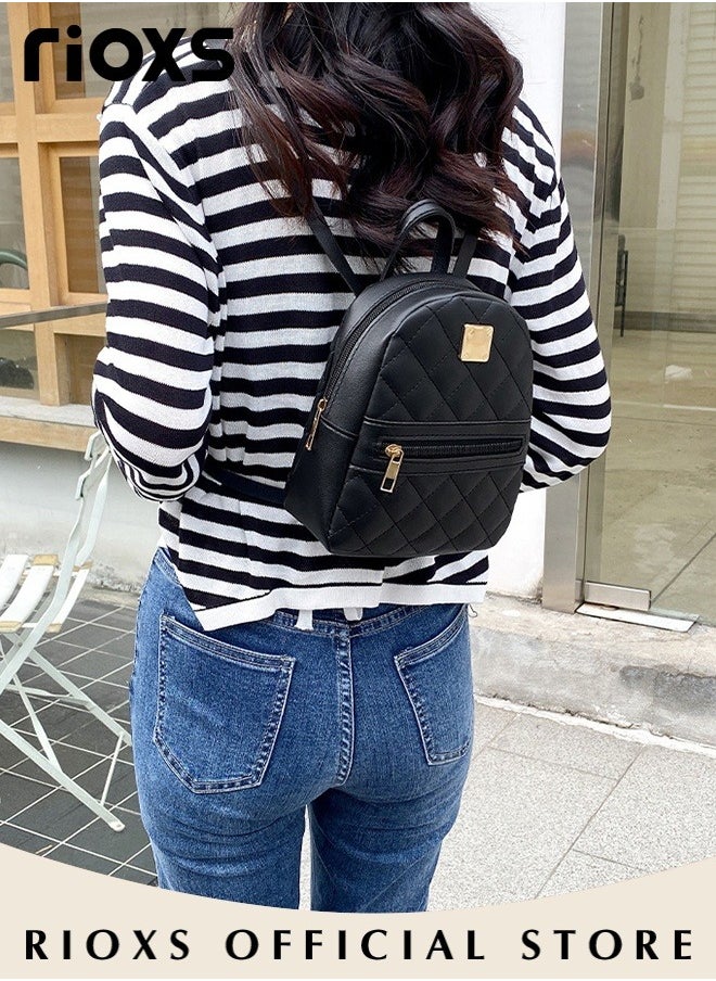 RIOXS - Mini Backpack for Women, Classic Leather Backpack with Secured Zipper, Lightweight Waterproof Travel Backpack, Solid Casual Backpack, Perfect for One-day Tour or Everyday Use, 17*8*20cm - Image 1