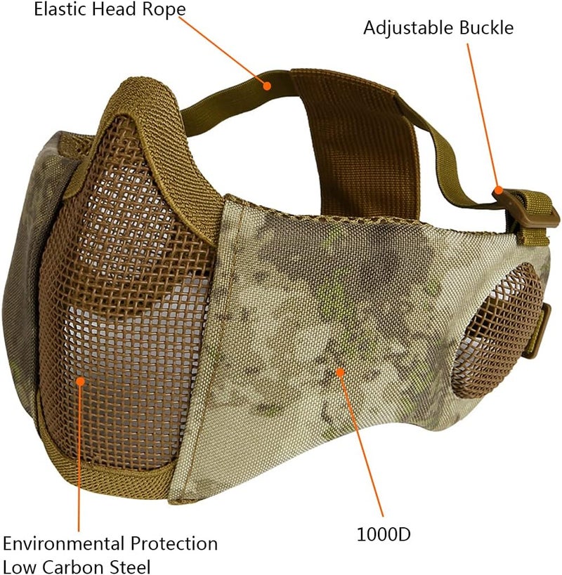 Aoutacc Foldable Airsoft Mesh Mask, Nylon Military Tactical Half Face Mesh Masks with Ear Cover Protection Adjustable CS Protective Lower Guardfor Mask CS Hunting Paintball Shooting - Image 2