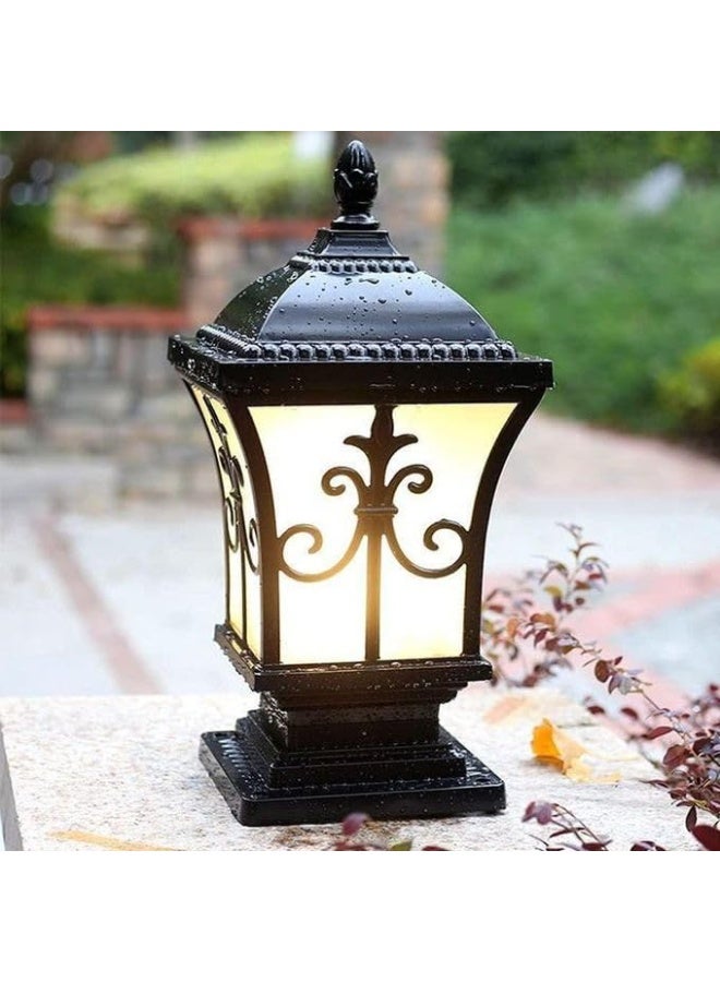Garden Lantern, Outdoor Pillar Light, Black, 38cm x 18.5cm x 15cm, Pathway and Patio Lighting - Image 1