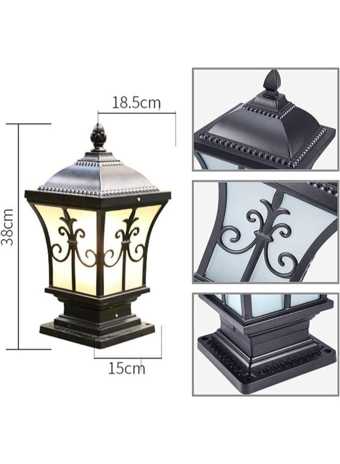 Garden Lantern, Outdoor Pillar Light, Black, 38cm x 18.5cm x 15cm, Pathway and Patio Lighting - Image 4