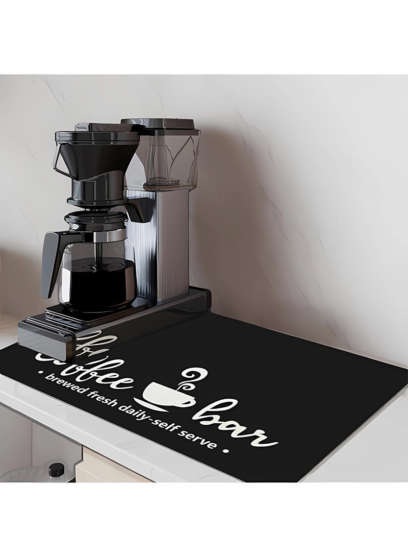 Farahom Coffee Mat, Anti-slip Rubber Backed Coffee Bar Mat, Hide Stain Absorbent Drying Mat for Coffee Maker, Espresso Machine, Coffee Pot, Waterproof Dish Mat for Kitchen Counter, Black 16"x12"  - Image 1
