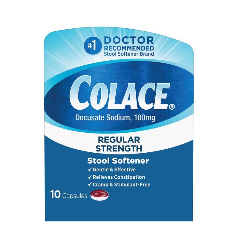 Colace Regular Strength Stool Softener for Gentle Effective Constipation Relief 1 Doctor Recommended Stool Softener Brand 100 mg Docusate Capsules 10 Count