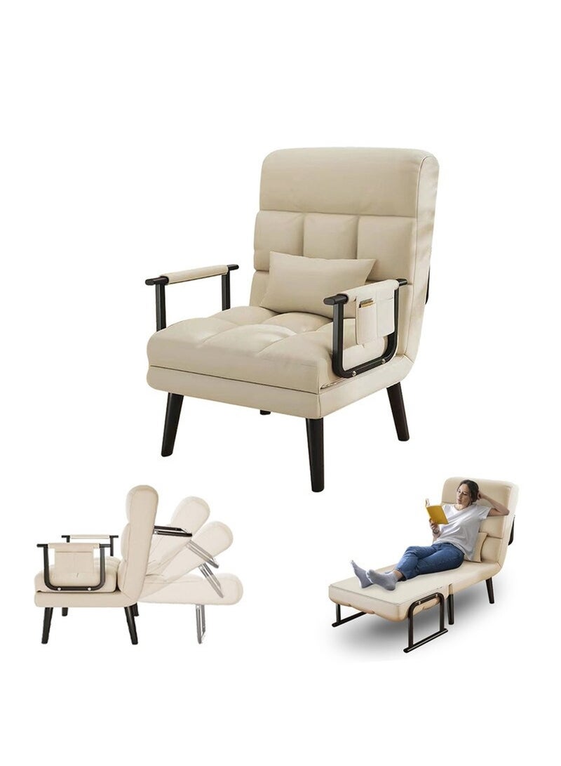 تايمي كرسي استرخاء قابل للطي، كرسي وسرير 2 في 1 مع مسند ظهر مريح قابل للتعديل، سرير قابل للطي لغرفة المعيشة والمكتب والنوم - أبيض - Image 1