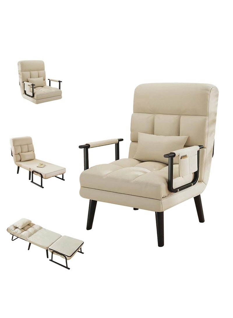 تايمي كرسي استرخاء قابل للطي، كرسي وسرير 2 في 1 مع مسند ظهر مريح قابل للتعديل، سرير قابل للطي لغرفة المعيشة والمكتب والنوم - أبيض - Image 2