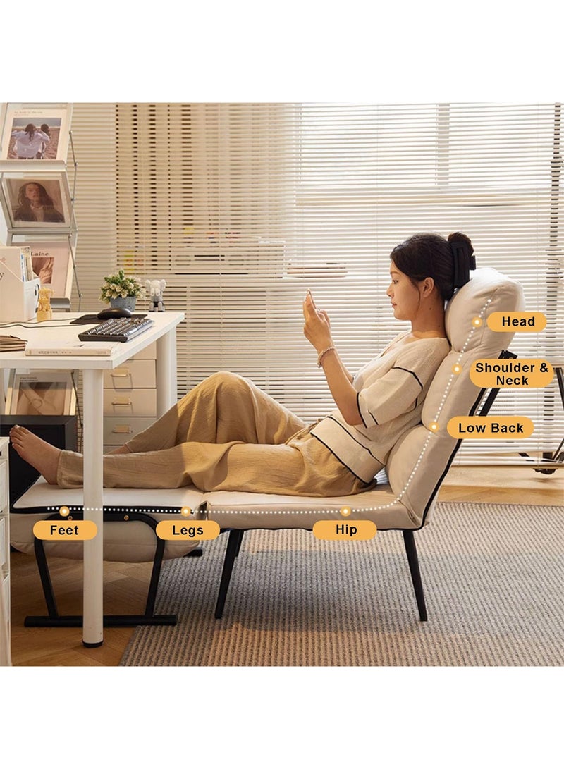 تايمي كرسي استرخاء قابل للطي، كرسي وسرير 2 في 1 مع مسند ظهر مريح قابل للتعديل، سرير قابل للطي لغرفة المعيشة والمكتب والنوم - أبيض - Image 4