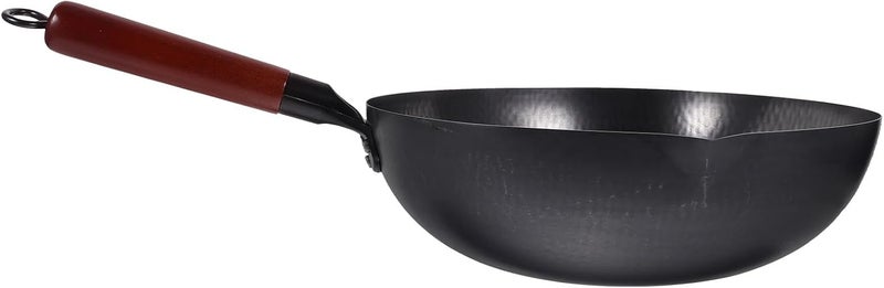 Traditional Non-Stick Wrought Iron Wok Pan 32Cm Thick Forged Solid Iron with Wood Handle for Home Cooking Stir-Fry and Chinese Cuisine - Image 1