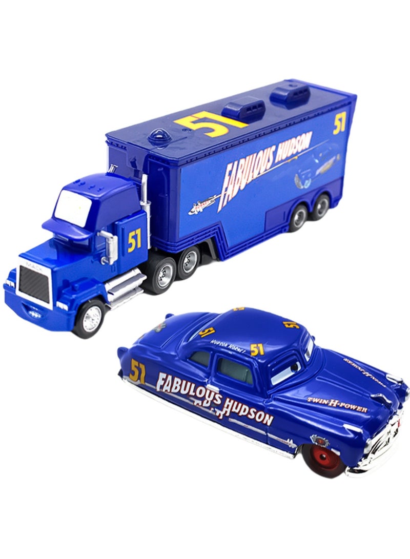 واباش فالي فارمز مجموعة ألعاب شاحنة وسيارة سباق رقم 51 من دكتور شامبيون، مجموعة مركبة شاحنة حاوية وسيارة مصبوبة، هدية مثالية للأولاد والبنات - Image 1