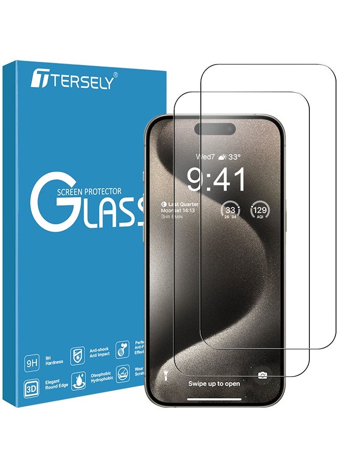 Tersely [عبوة 2] واقي شاشة زجاجي مقسى لآيفون 15 برو [6.1 بوصة]، فيلم واقي شاشة عالي الدقة صديق للحالات - Image 1