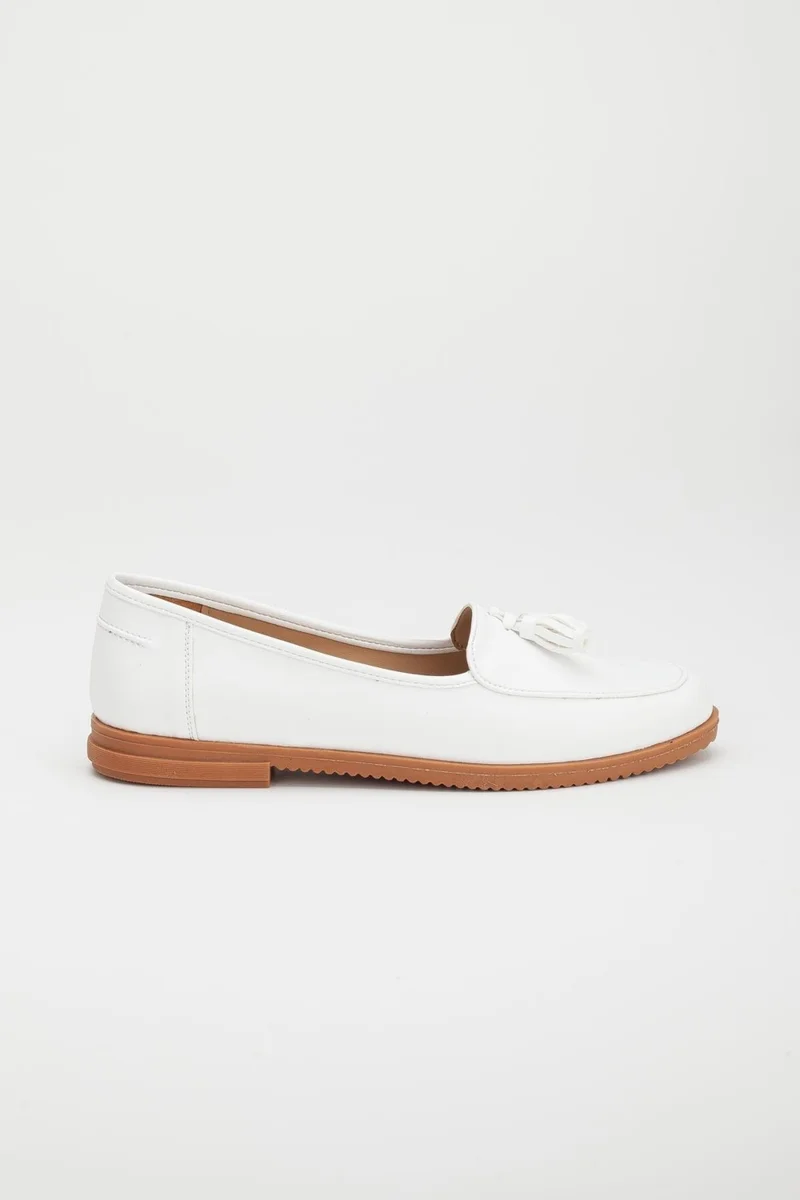 Dilimler Ayakkabı Slices Shoes Tassel Skin White Women's Casual Shoes