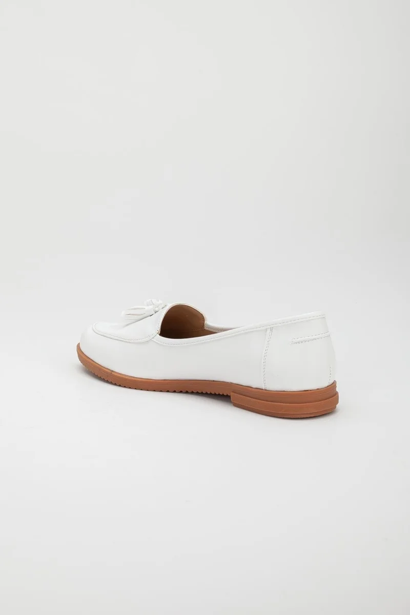 Dilimler Ayakkabı Slices Shoes Tassel Skin White Women's Casual Shoes