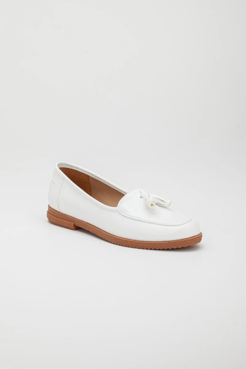 Dilimler Ayakkabı Slices Shoes Tassel Skin White Women's Casual Shoes