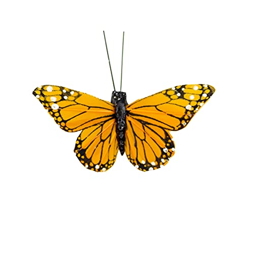 Berfutall- Monarch Butterfly Decor, Feather Butterfly Decorations Set of 12 with Wire, 3", Orange - Image 4
