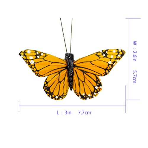 Berfutall- Monarch Butterfly Decor, Feather Butterfly Decorations Set of 12 with Wire, 3", Orange - Image 3