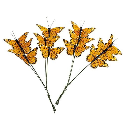Berfutall- Monarch Butterfly Decor, Feather Butterfly Decorations Set of 12 with Wire, 3", Orange - Image 2