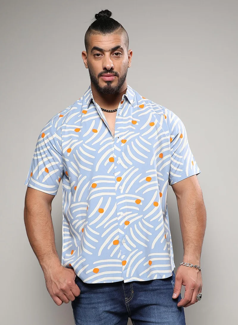 Instafab Plus Instafab Plus Men's Multicolour Abstract Print Button Up Plus-Size Fit Shirt For Casual Wear | Heavy Rayon Spread Collar Shirt Crafted With Regular Sleeve & Comfort Fit For Everyday Wear