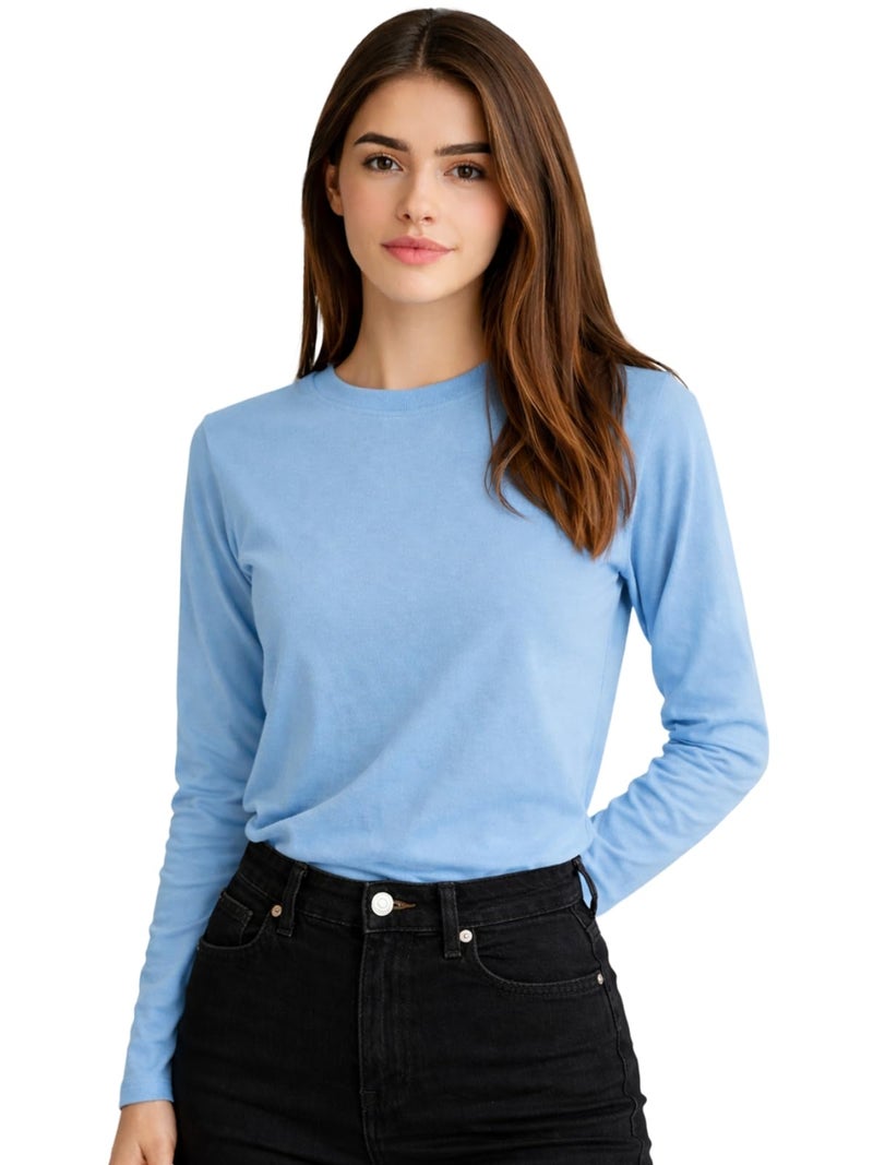 JUNEBERRY® Pure Cotton Round Neck Regular Fit Core Fashion Solid Full Sleeve T-Shirt for Women & Girls (JB_FS_REG_DC_M) - Image 1