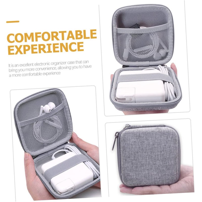 Travel Electronic Organizer Bag Grey 11x11cm Cable Pouch Multi Pocket - Image 4