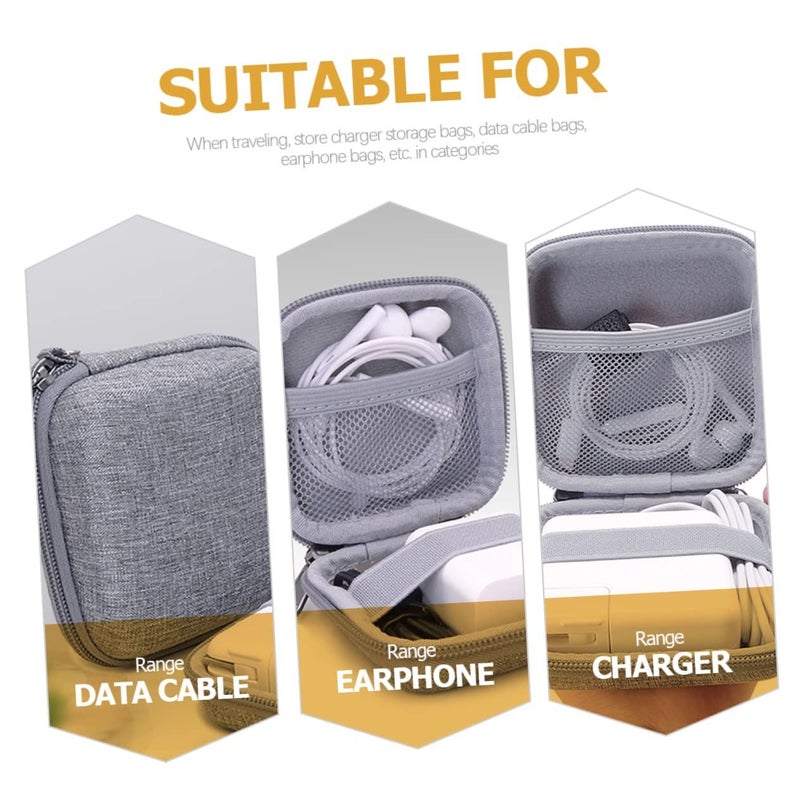 Travel Electronic Organizer Bag Grey 11x11cm Cable Pouch Multi Pocket - Image 3