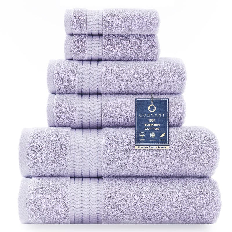 مجموعة مناشف الحمام الفاخرة من COZYART بلون اللافندر من قطن تركي مناشف فندقية بالجملة للحمام مجموعة سميكة من 6 قطع مع 2 منشفة حمام كبيرة 2 منشفة يد 2 قطعة قماش للغسيل 650 GSM